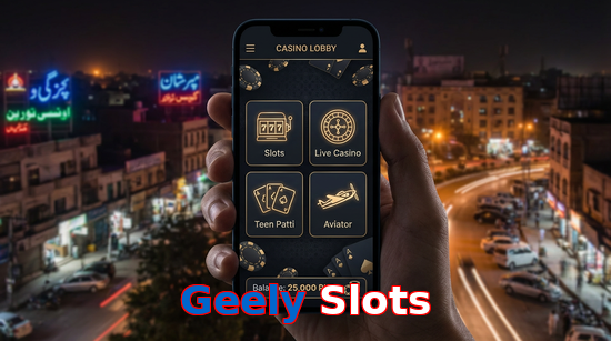 Main screen of Geely Slots app page for PK players