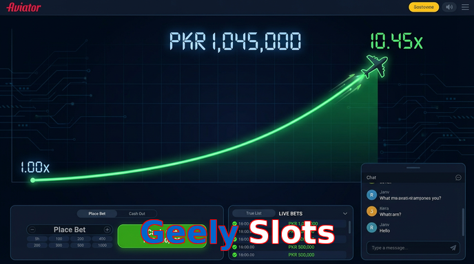 Main screen of Geely Slots aviator page for PK players