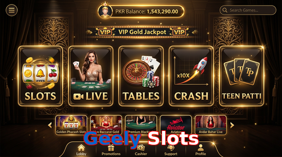 Main screen of Geely Slots casino page for PK players