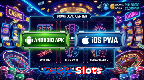 Main screen of Geely Slots download page for PK players