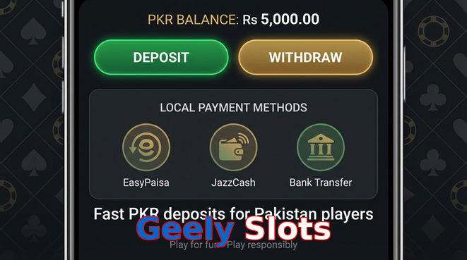 Deposit and withdrawal screen with PKR methods