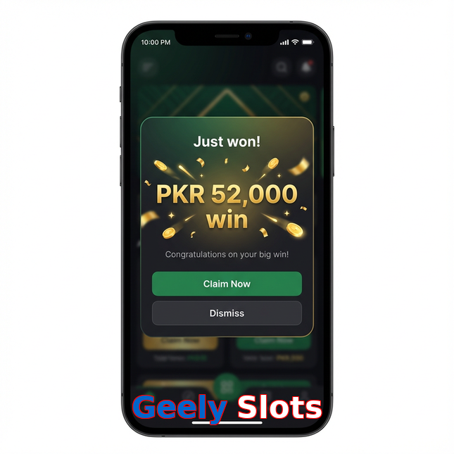 Main screen of Geely Slots win page for PK players